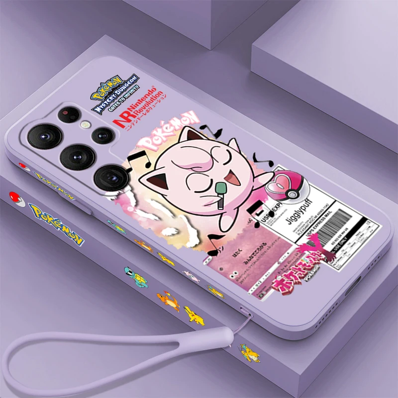 غطاء حبل يسار سائل من Jigglypuff مي بوكيمون نورلاكس ، سامسونج جالاكسي S24 S23 S22 S21 S20 FE S10 Ultra Plus Lite 5G TPU #1