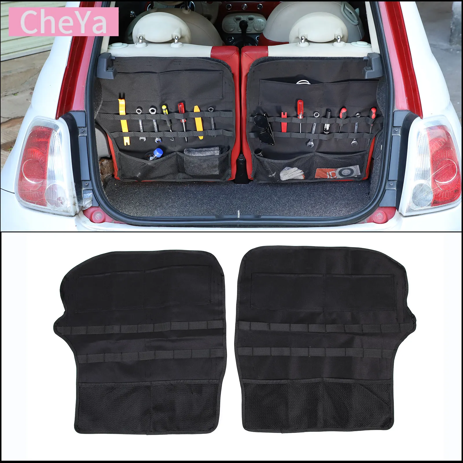 

Car Rear Trunk Side Cargo Storage Bag Luggage Organizer Pocket For Fiat 500 2007-2015 Interior Storage Accessories 2Pcs