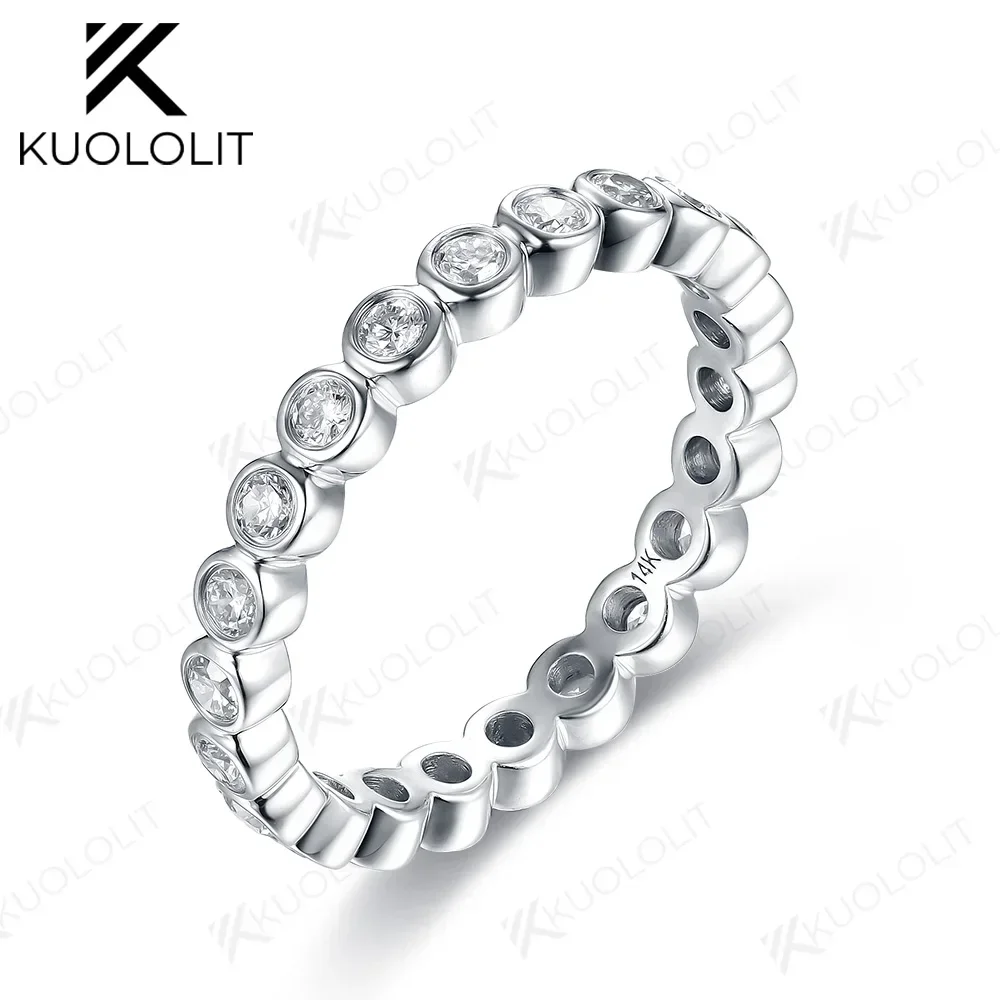 Kuololit-anillos de diamantes cultivados en laboratorio para mujer, conjunto de bisel 585, anillos de burbujas de oro blanco de 14K y 10K, alianza de boda completa a juego