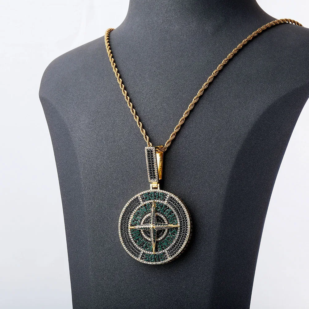 

Island Pendant Cubic Zircon Gold Plated Compass Pendants Necklaces Iced Out Hip Hop Jewelry For Men Women