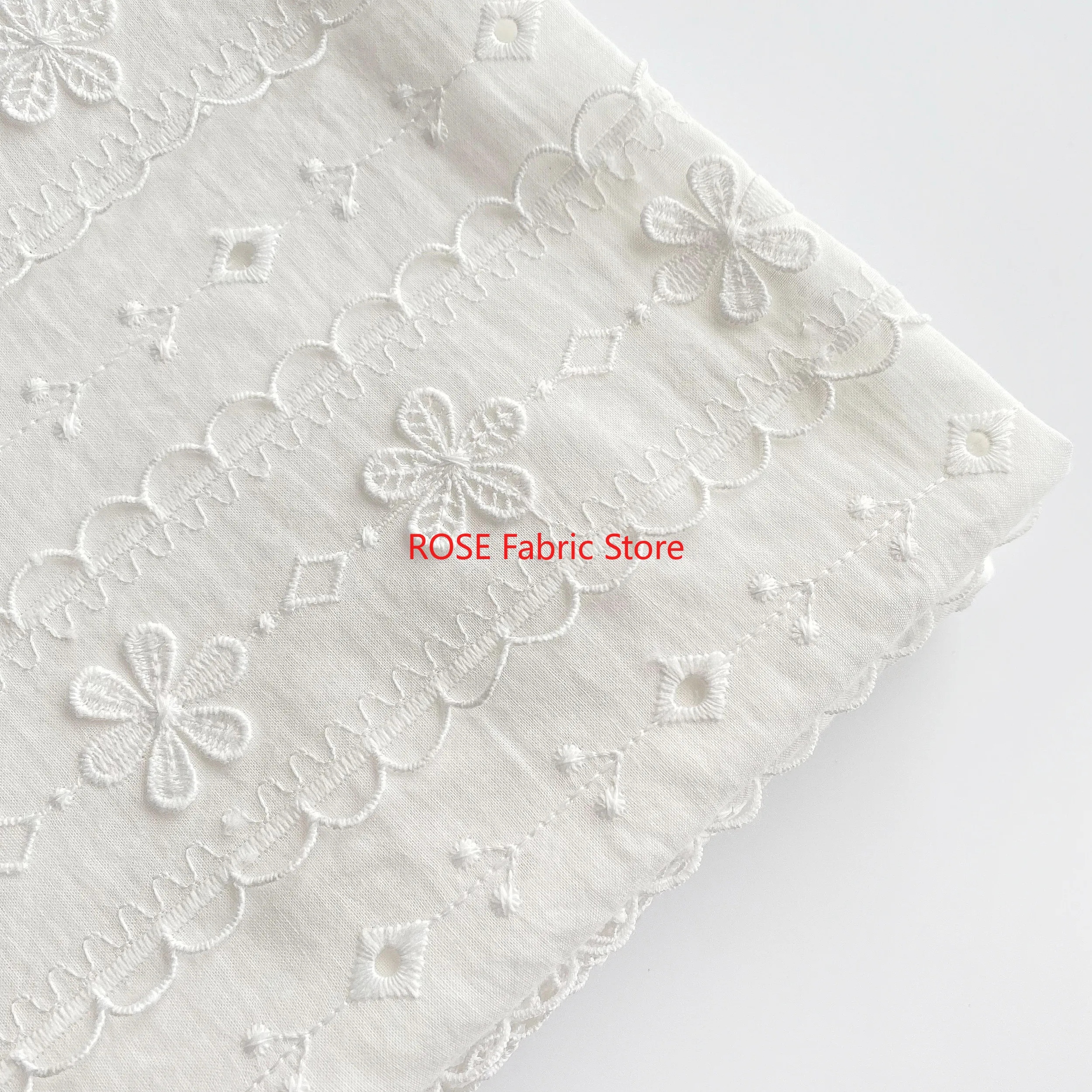 Stripe 3D Flower Embroidery Pure Cotton Fbric For dress, skirt, tops, tabletop, pillowcase, headbands, doll clothes sewing