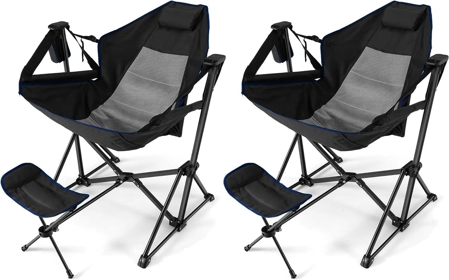 2 Pack Hammock Camping Chair with Footrest, Outdoor Folding Swinging Chair with Cozy Head Pillow, Cup Holder, Carryin