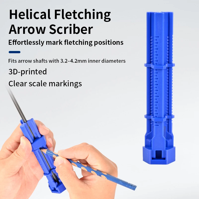 Helical Fletching Arrow Scriber Jig 3D Printed Spiral Vane Positioning Tool 3.2-4.2mm ID Arrow Shaft Fletching Clamp Blue