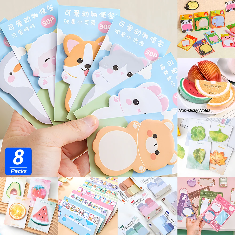 

8Sets Aesthetic Sticky Notes Self-adhesive Cute Kawaii Memo Pads Post Notepad Stationery To Do List Index Tab Checklist Bookmark