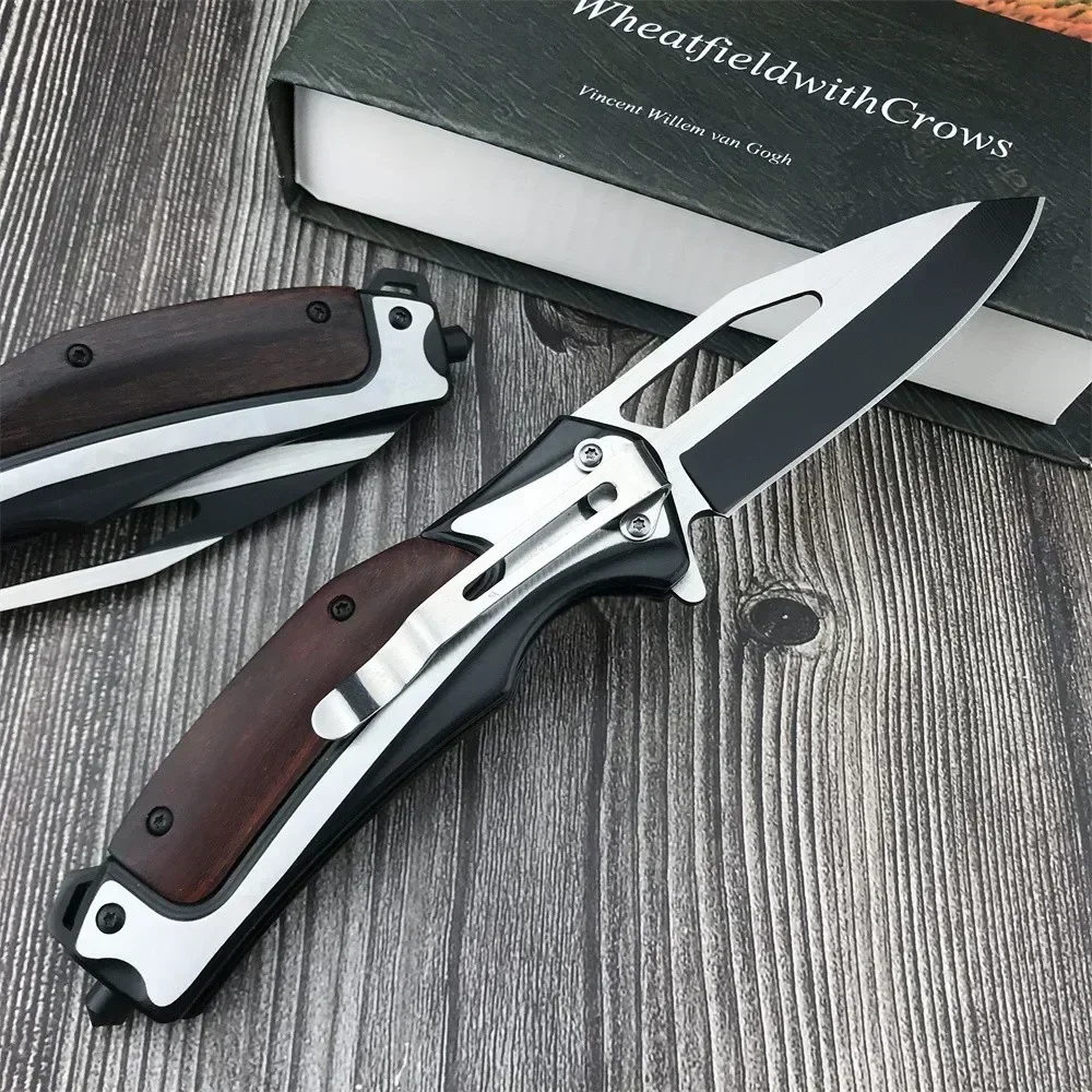 HUAAO DA130 Flipper Assisted Folding Knife 5Cr13Mov Blade Colored Wood Handle Outdoor Camping Pocket Hunting Knife EDC Tool