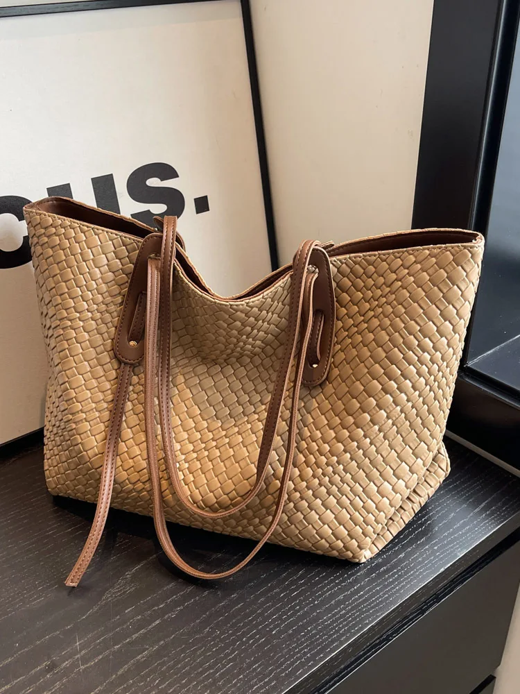 

CGCBAG Lage Capacity Weaving Tote Bag For Women Casual Designer Luxury Shoulder Bag High Quality PU Leather Ladies Handbags