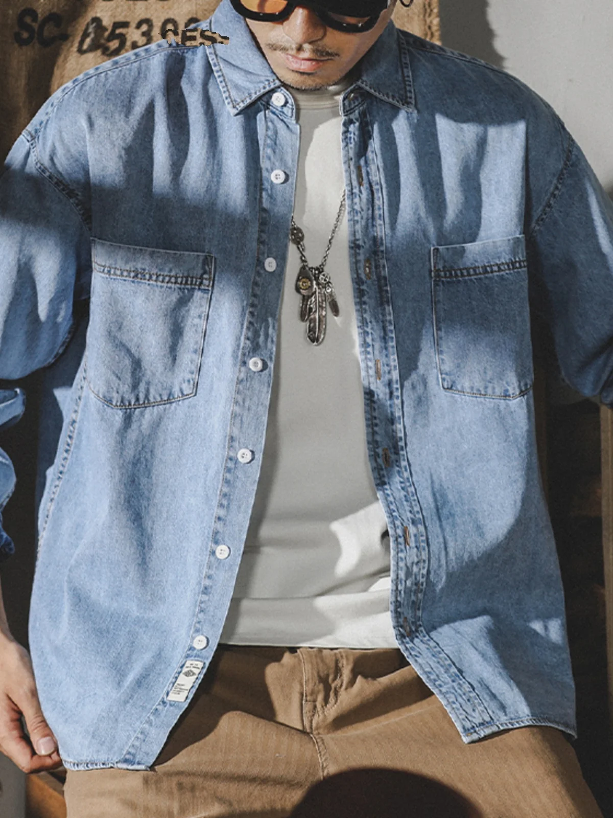 

Мужская джинсовая рубашка в стиле ретро с длинным рукавом, простой дизайн, весна-осень, модная повседневная верхняя одежда от трендового бренда