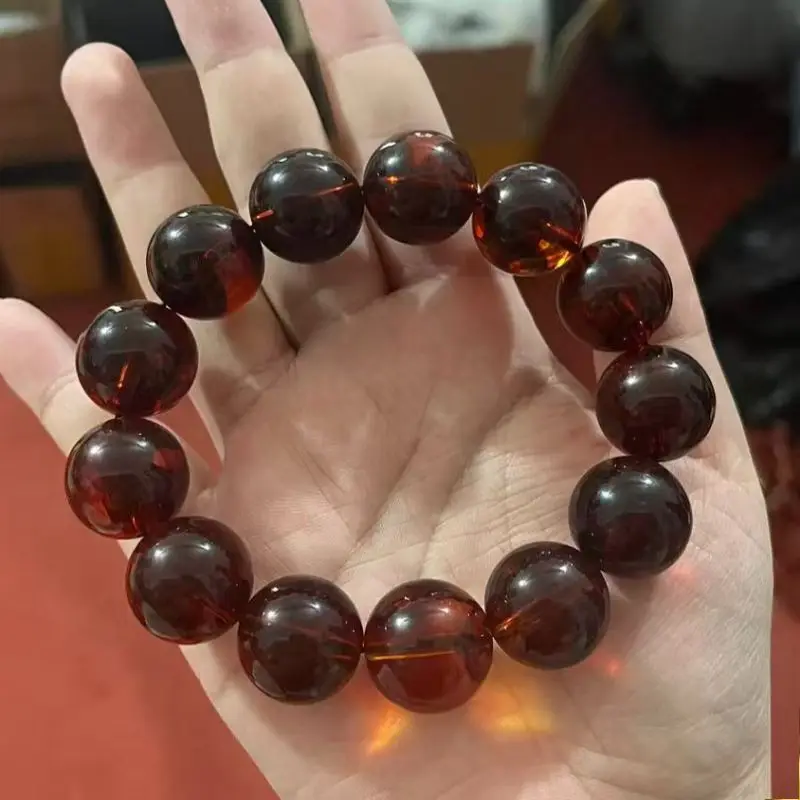 The Second-generation Blood Amber Round Bead Single-circle Bracelet, Fashionable Temperament Versatile Jewelry Handicrafts