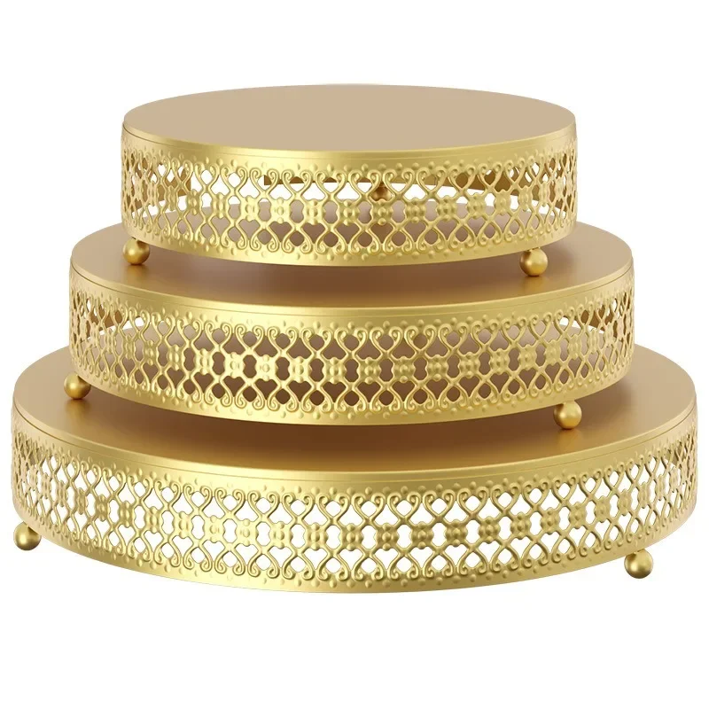 Golden dessert table ornament European wedding props wrought iron cake plate afternoon tea snack rack fruit plate cake rack