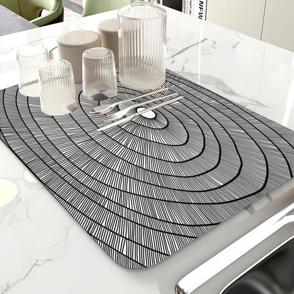 Marble Kitchen Dish Drainer Mat Antiskid Draining Mat Coffee Maker Drain Pad Quick Dry Tableware Mat Kitchen Absorbent Placemat