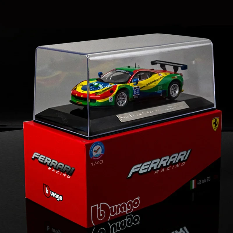 NEW 2023 Bburago 1:43 Ferrari 296 GT3 Rally Car Wrc Acrylic Box Packaging Car Model Edition Alloy Luxury Vehicle Toys Kids Gift