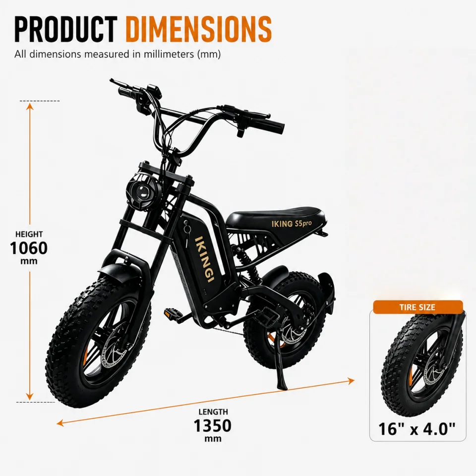 Off‑Road Ebike 1000W Peak Motor 48V 15Ah Removable Battery 40Miles Assist Range 3 Riding Modes 7‑Speed 16 Inch Fat Tire Electric Bike Men Women image 3