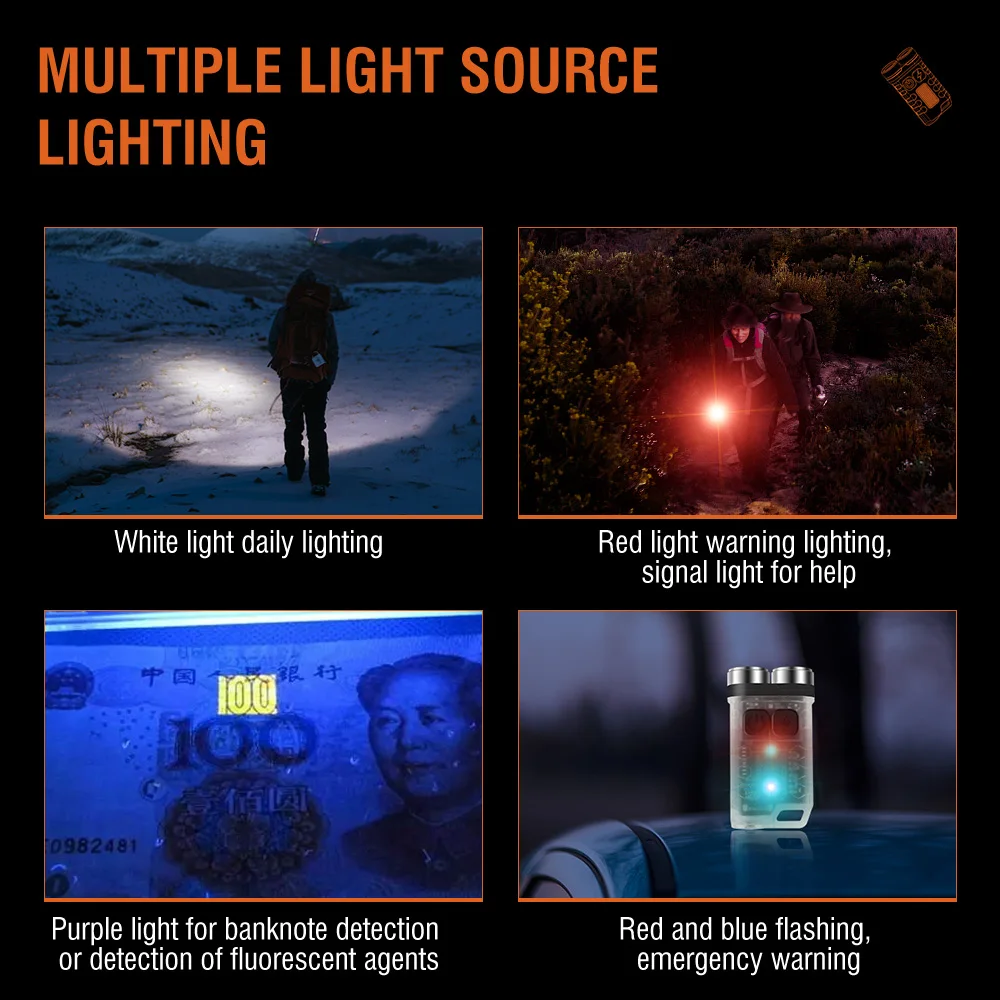 BORUiT V3 UV-LED-EDC-Schlüsselanhänger-Taschenlampe Typ C, wiederaufladbare Arbeitslicht-Taschenlampe mit Magnet, wasserdichte Camping-Taschenlaterne – Detail 8