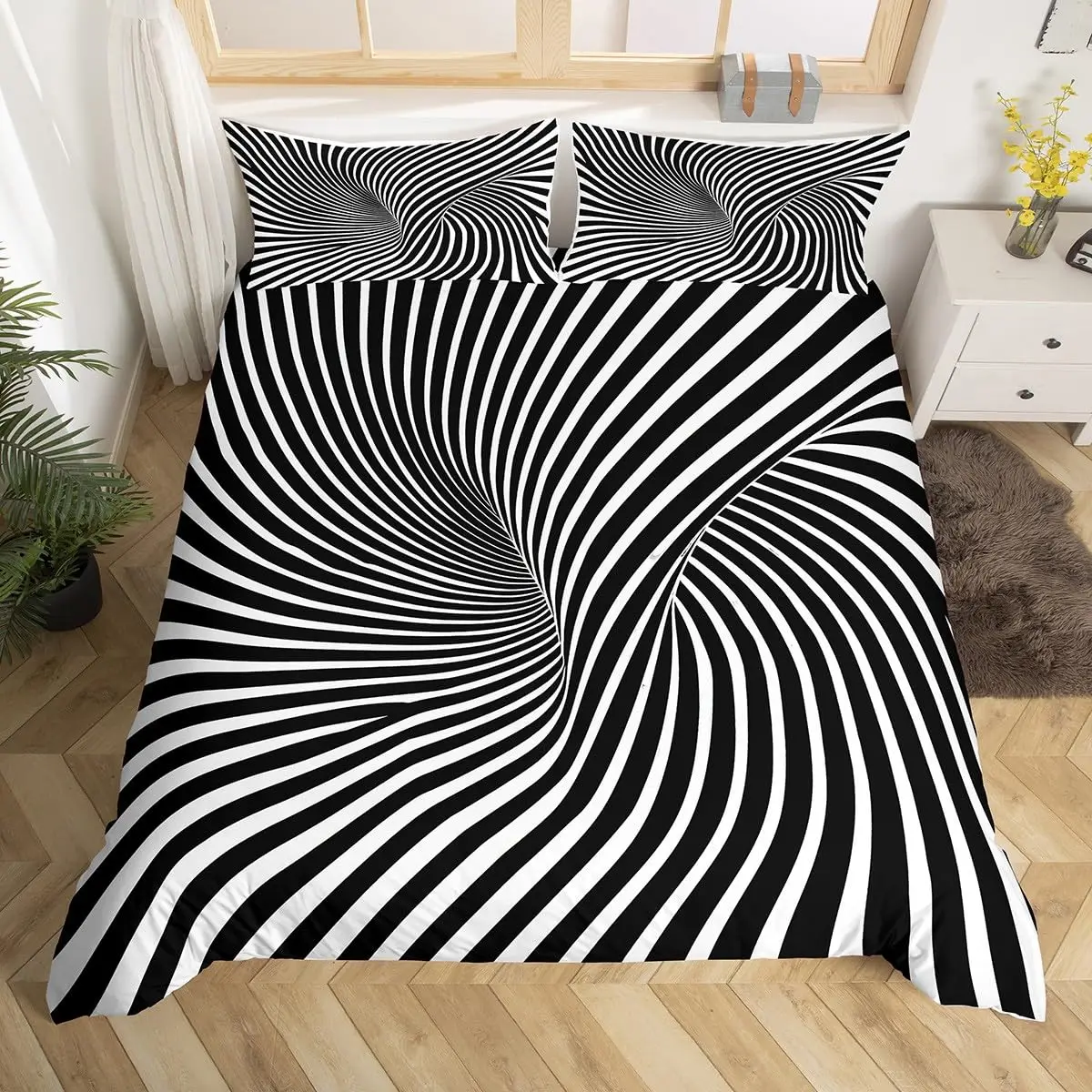 Black White Duvet Cover for Boys,Girls Abstract Geometry Comforter Cover Full,Visual Art Bedding Set Optical Illusion Bedclothes