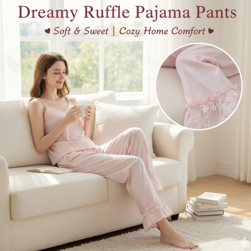 Star Y2K Lace Pants Kawaii Female Student Ins Japanese Cute Soft Color Girl Casual Lace Versatile Wide Leg Pants Loose Pants New