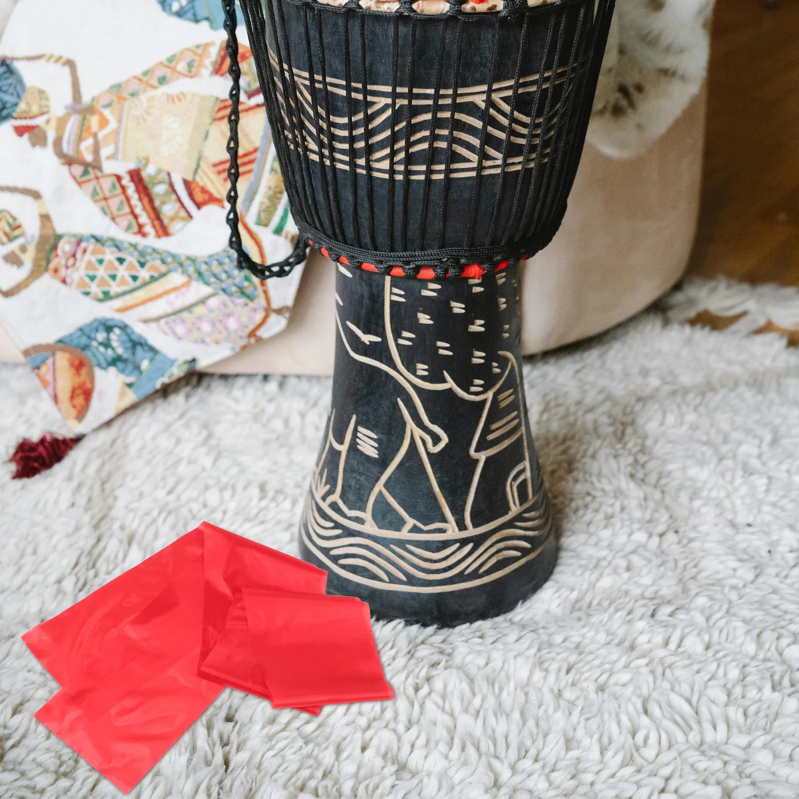 

2Pcs Red Silk Ribbons Drumsticks Elegant Design Traditional Square Dancing Classical Performances Durable Easy Handle