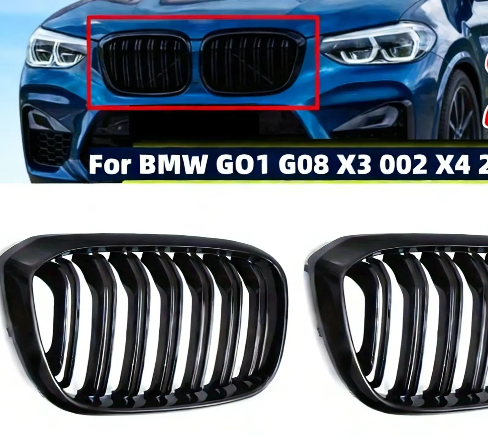 

G01 G08 X3 G02 X4 2018-2022 Car Glossy BlackFront Kidney Replacement Grille Front Grille Racing Grills Mesh Grill For BMW Grill