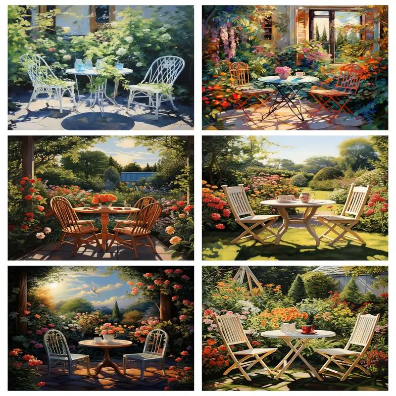 

PhotoCustom Painting By Numbers Flower Garden With Frame Paint By Numbers Kit For Adults Wall Art Landscape Diy Crafts