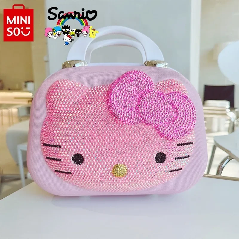 Miniso Hello Kitty Women's Travel Bag Fashionable High Quality Diamond Set Girl Storage Bag Short Distance Travel Mini Bag