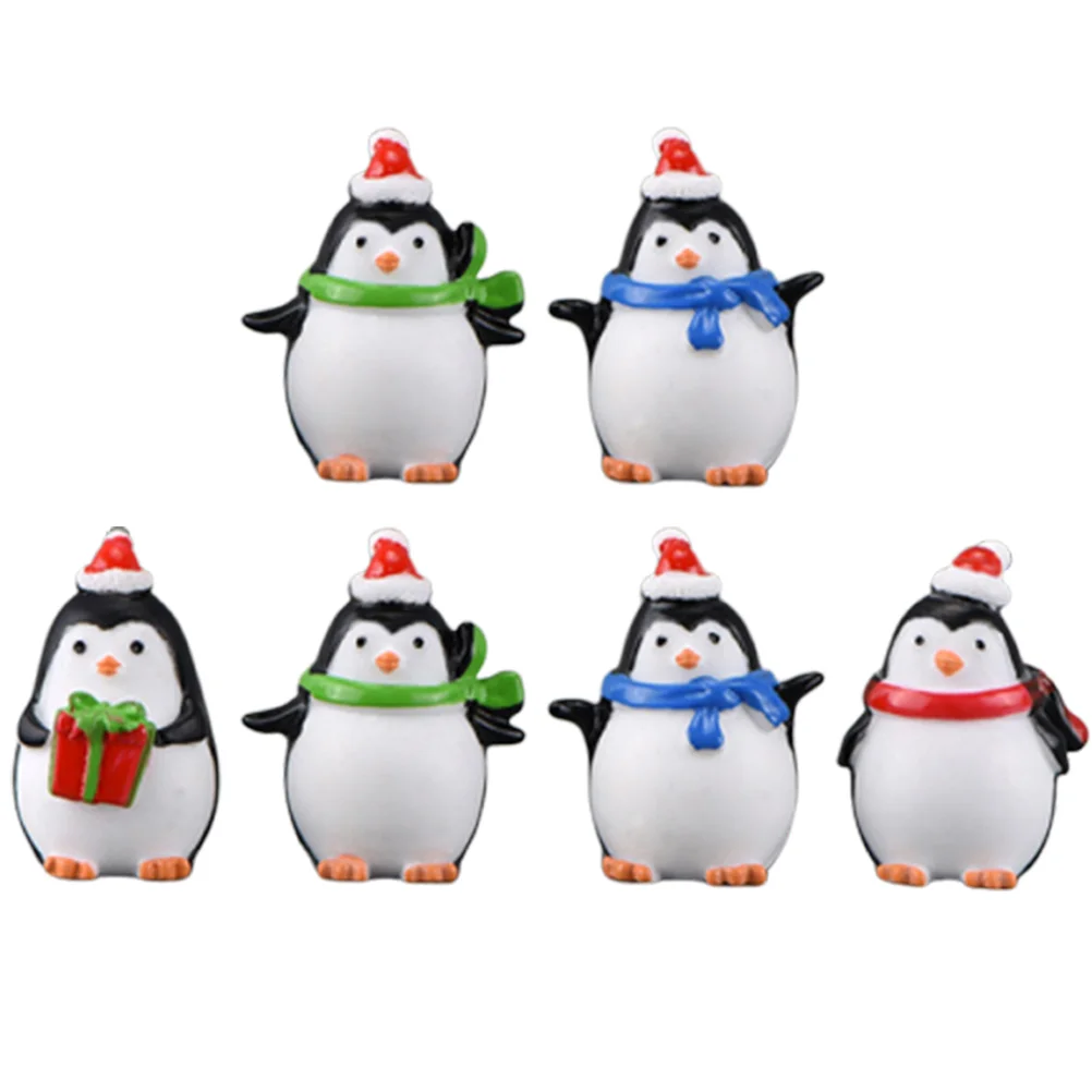 

6 Pcs Dining Table Christmas Penguin Ornaments Home Decor Mini Tree Resin Crafts