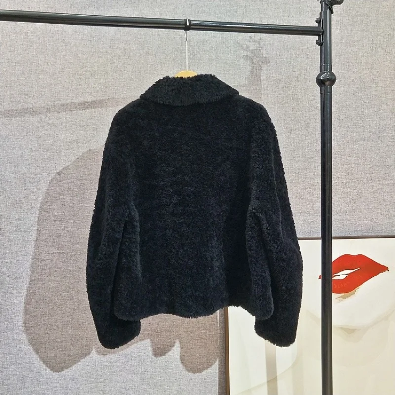 ผู้หญิงสั้นสแควร์แกะShearlingขนสัตว์Lady Girlขนสัตว์บริสุทธิ์เสื้อขนสัตว์สไตล์เรียบง่าย 2025 ฤดูใบไม้ร่วงฤดูหนาวเสื้อJT525