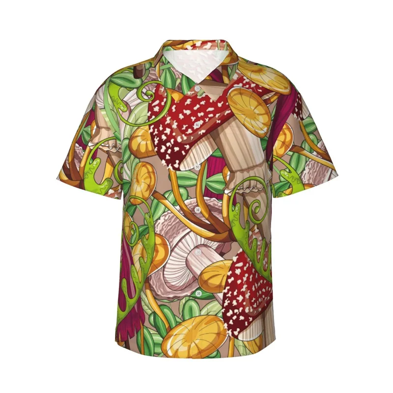 Men'S Short Sleeve Button Down Shirts Hawaiian Bright Mushrooms Printed Beach Shirt Women Floral Shirts Hawaiian Shirt Tops