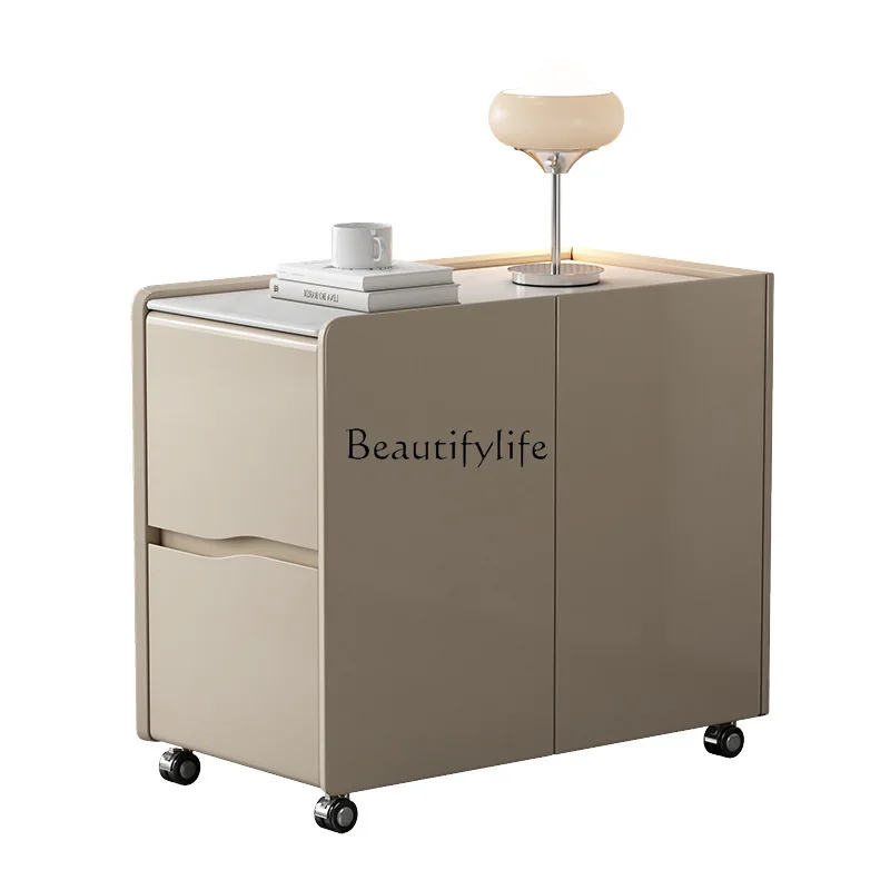 

Modern simple solid wood paint sofa side cabinet, living room side cabinet removable table, light luxury and advanced sense