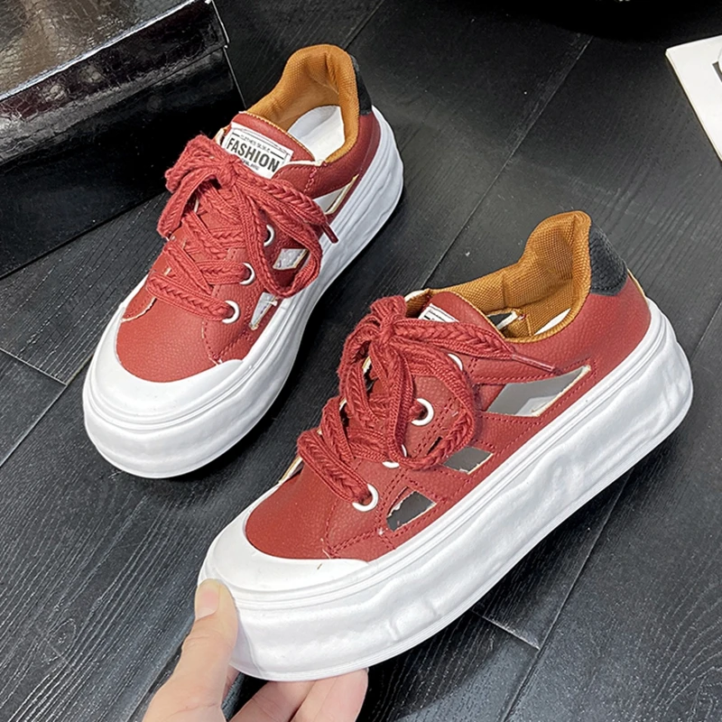 

Summer New Women's Breathable Hollow Out Shoes Platform Sneakers Casual Walking Loafers Low Top Fashion Skateboarding Student