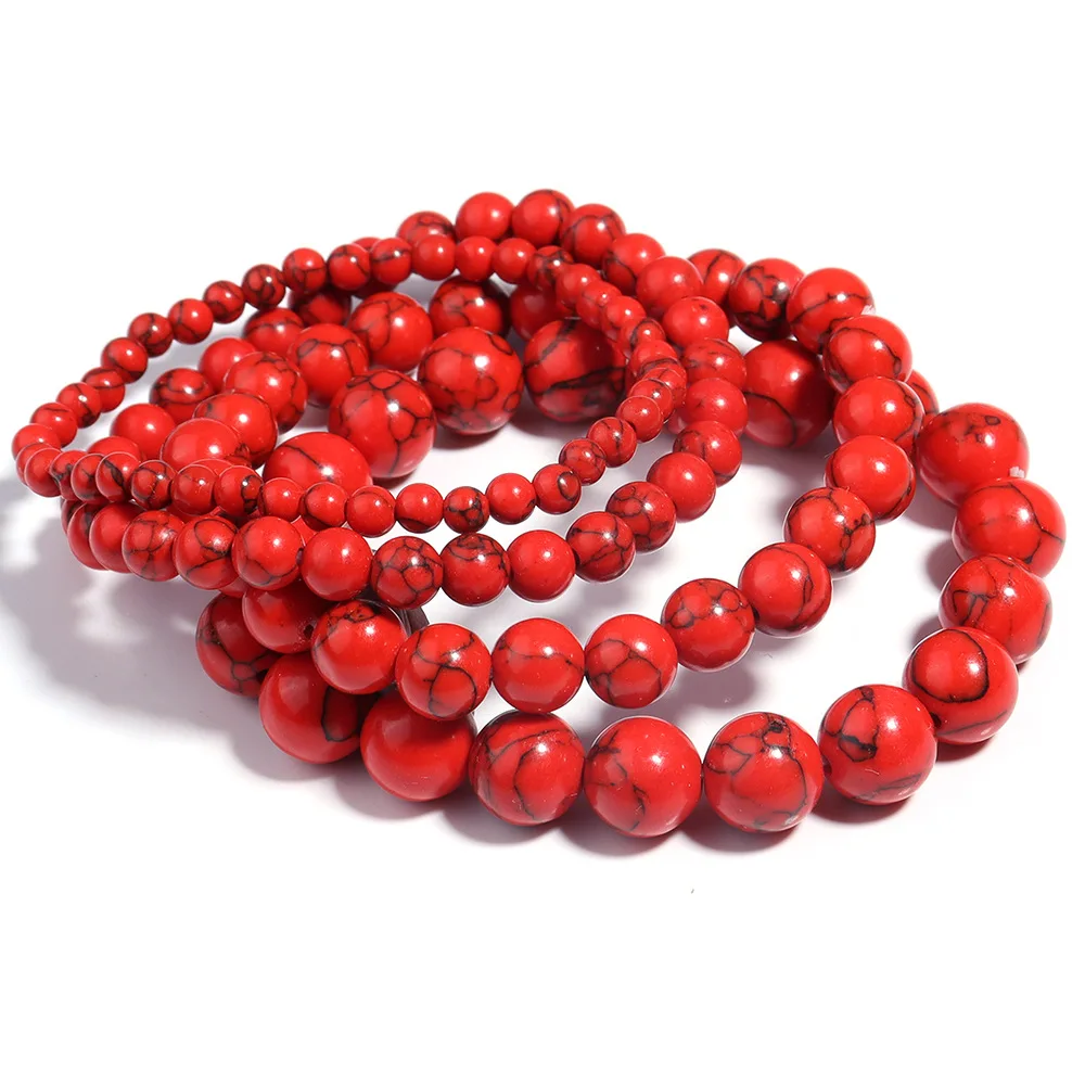 4/6/8/10mm Natural Stone Red Beads Bracelets For Men Women Elastic Rope Bracelet Yoga Meditation Paryer Reiki Jewelry