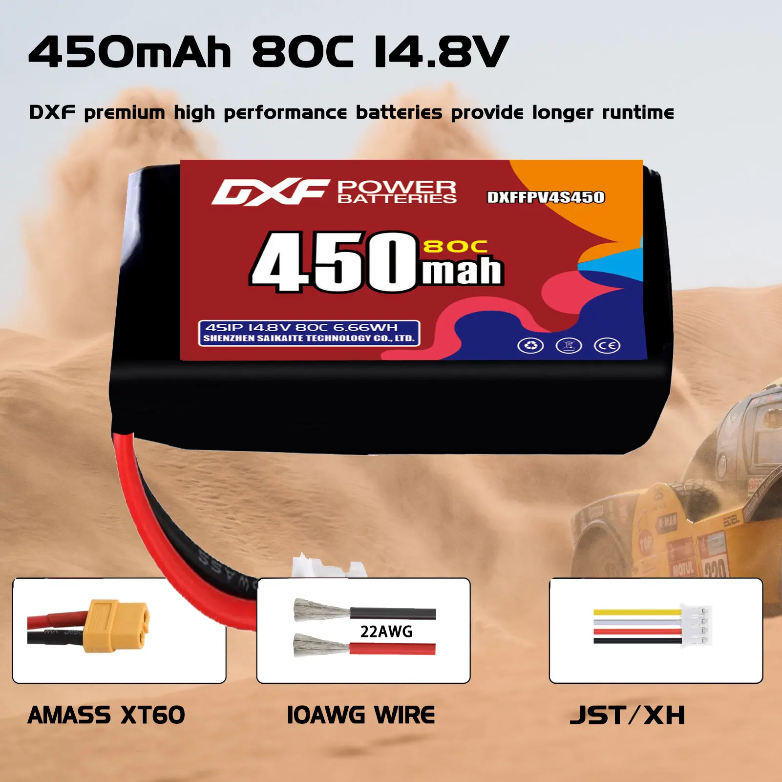 4S Lipo Battery 14.8V 450mAh 80C with XT30 XT60 JST Plug for Airplane RC Helicopter Quadcopter FPV Racing Drone Spare Parts