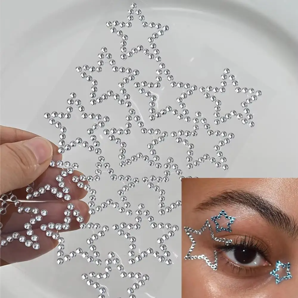 1pc 3D Star Rhinestone Eye & Face Tattoo Sticker Self Adhesive Crystal Jewel Glitter Star Stickers Party Makeup Face Fake Tattoo