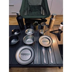 Neighborhood NBHD camping tableware set, stainless steel portable tableware, snow pull bowl, plate, cup, knife, fork bowl