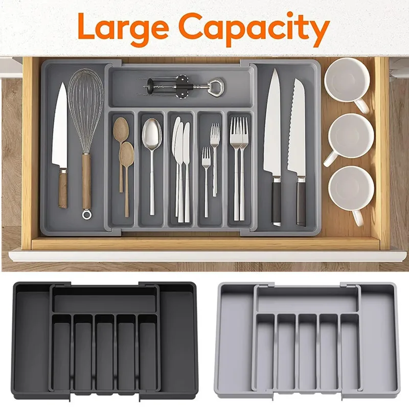 Expandable Utensils Tray Drawer Organizer Kitchen Cutlery Storage Box Knife Holder Fork Spoon Divider Drawer Box Tableware Rack