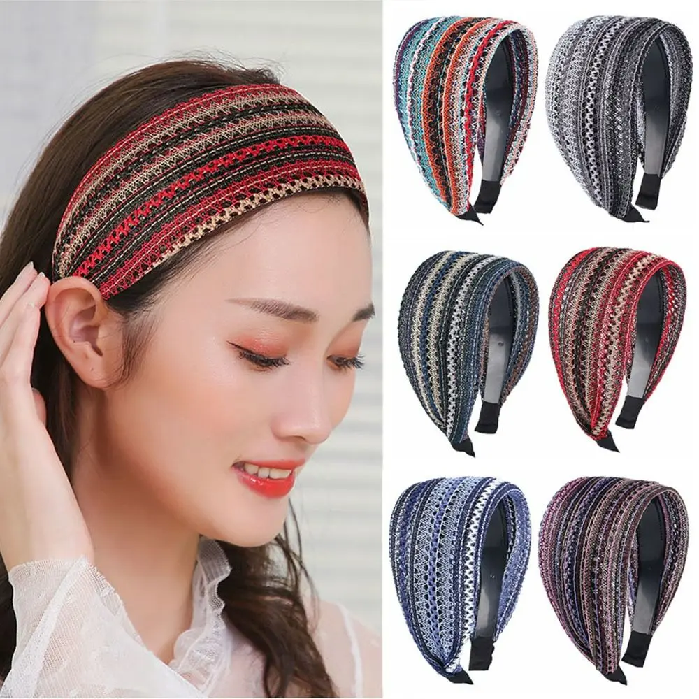 أزياء بوهيميا أنماط الشعر هوب اكسسوارات الشعر أدوات التصميم عصابات الشعر عصابات واسعة