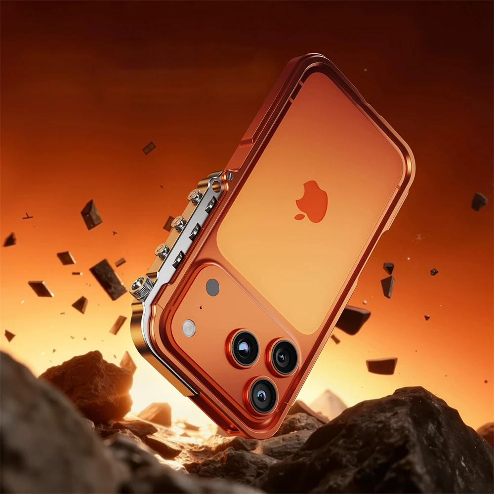 Metal Frame Case For iPhone 17 16 15 Pro Max Mechanical Aluminum Alloy Shockproof Protection Shell for Iphone 17pro Bumper Cover