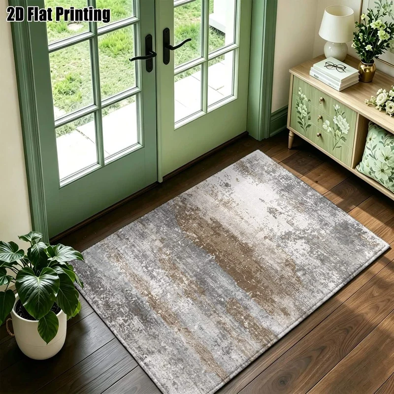 Large Indoor Area Rug, Soft Velvet Low Pile Machine Washable, Abstract Modern Brushstroke Pattern in Neutral Gray, Brown & Cream, Ideal for Living Room Bedroom Home Floor Decor