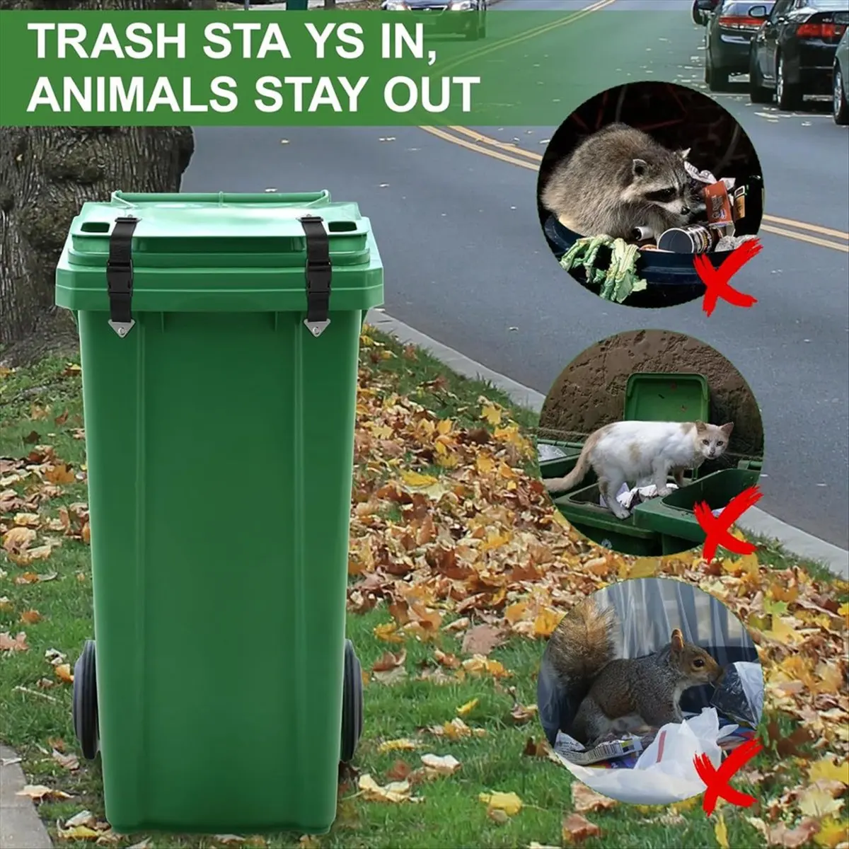 A25I 2PCS Trash Can Lid Locks for Animals, Garbage Can Bungee Cord Lock Keep Bear/Raccoon/Dog Out of Garbage