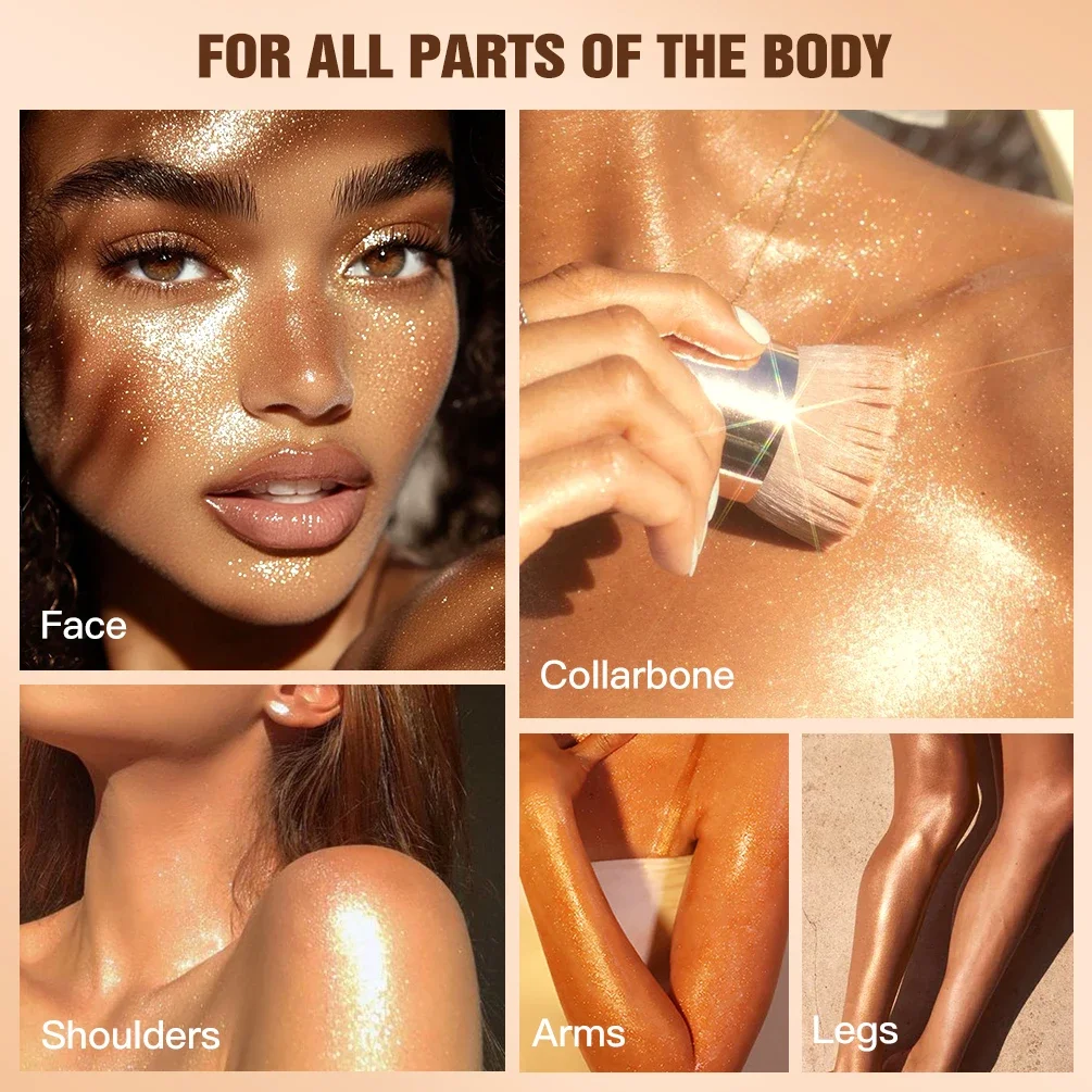 QIBEST Liquid Highlighter Gold Shimmer Oil Waterproof Smooth Diamond Face Body Glow Illuminator Body Highlight Lasting Cosmetics