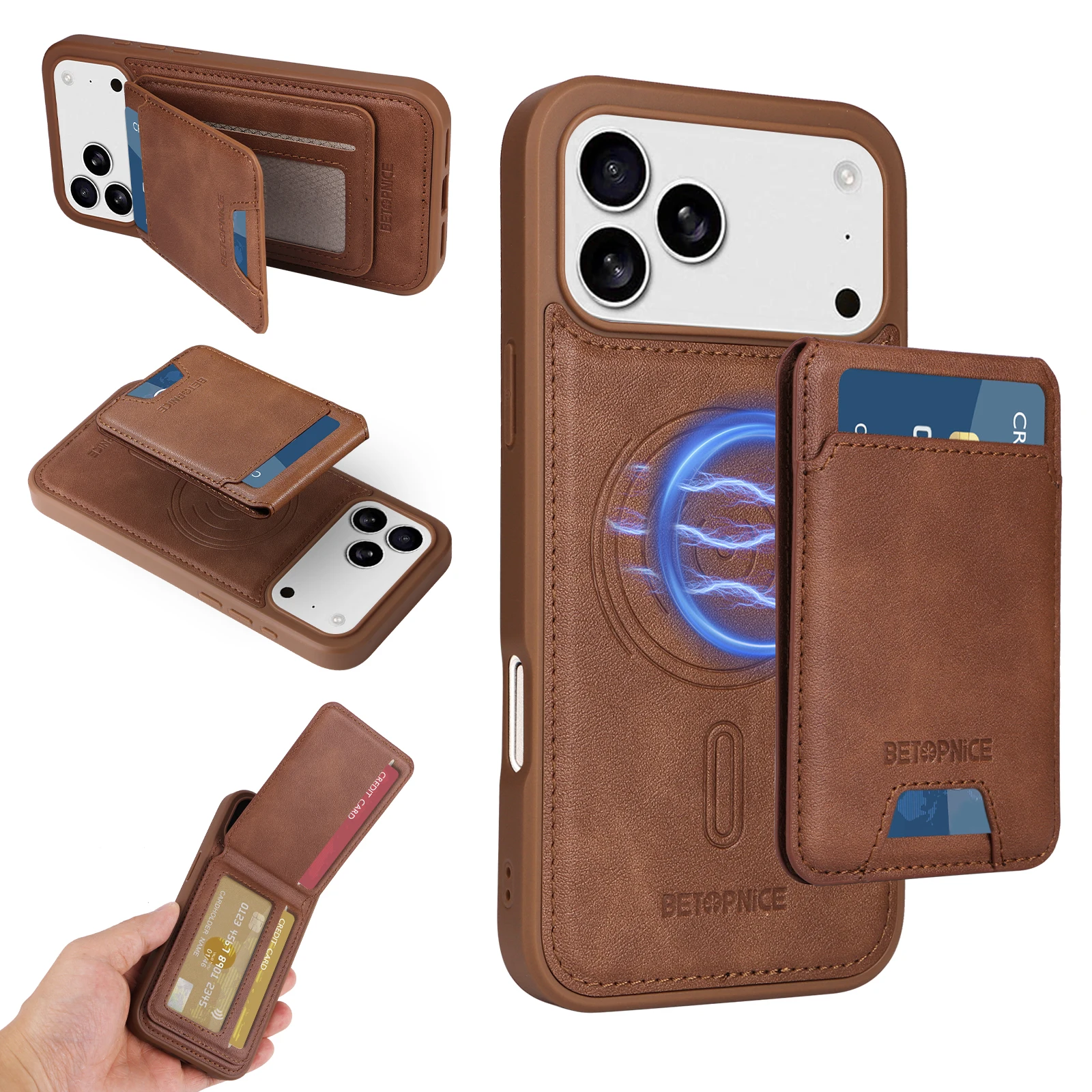 2-in-1 abnehmbare magnetische Handyhülle für Apple iPhone 11 12 13 14 15 16 17 Air Pro Max Plus Walet Cover mit Kartenhalter RFID