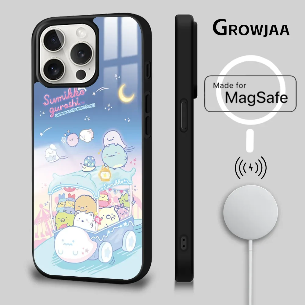 Cute S-Sumikko G-Gurashi Phone Case For iPhone 16 15 14 13 12 11 Pro Max Plus Mini Magsafe Mirror Wireless Magnetic Cover