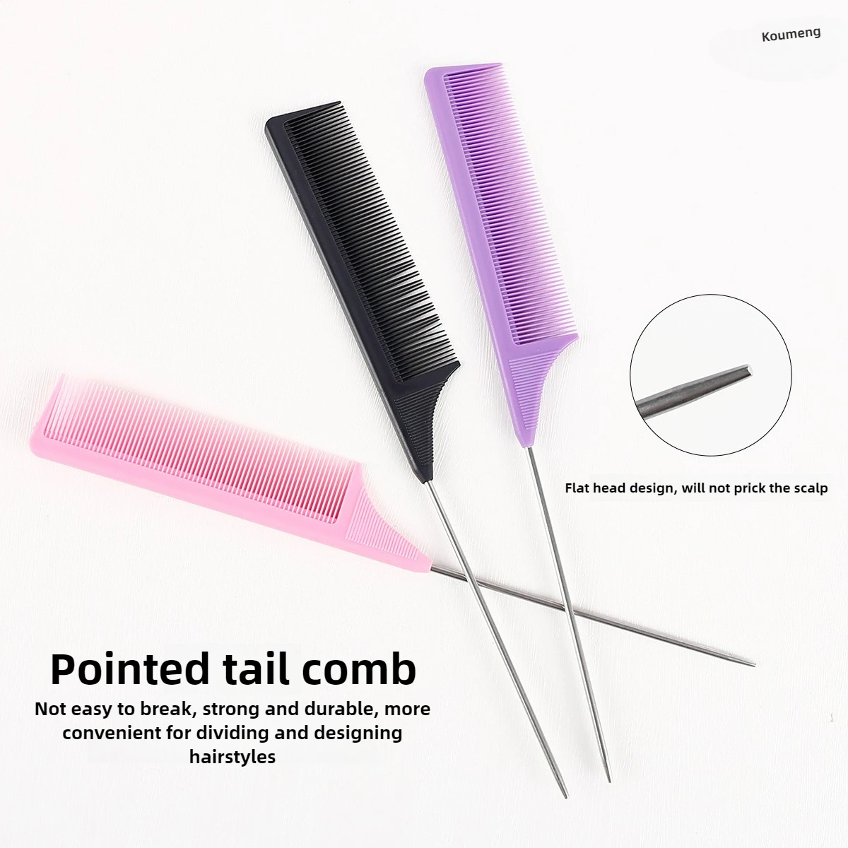 Three-row Hair Comb, Steel Needle Tip Tail Comb, Multi-functional Double-headed Eyebrow Brush, Comb, Oil-baked Hairdressing Tool