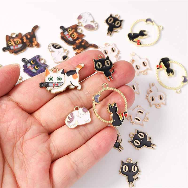 Duarte 20 Stück/Lot Cartoon-Tier-Anhänger, Emaille-Katzen-Anhänger für Schmuckherstellung, Halsketten, Ohrringe, Armbänder, DIY-Bastelgeschenk – Detail 2