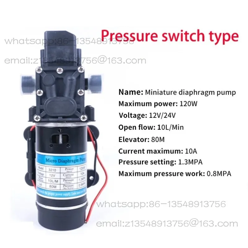 120W 130PSI 10L/Min High Pressure Electric Diaphragm Self-priming Pump Sprayer DC Pressure Type Switch Reflux Type Switch