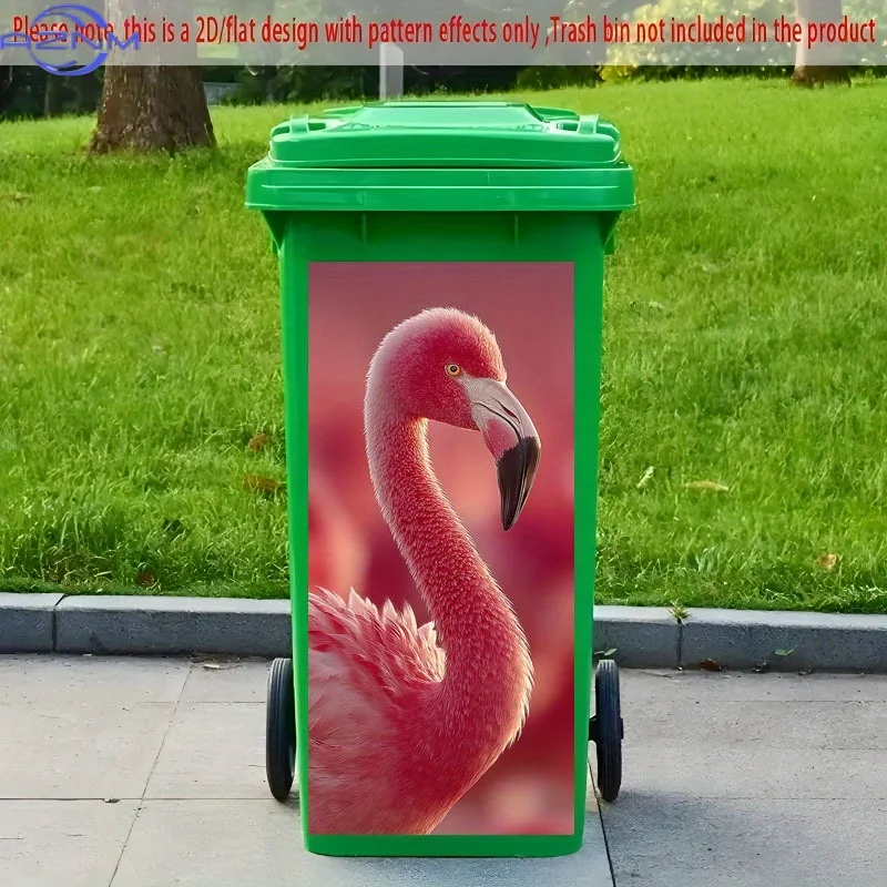 1 adhesivo plano 2D para bote de basura, calcomanía con diseño de flamenco, adhesivo creativo para bote de basura, adecuado para contenedores exteriores, paredes y cocina.