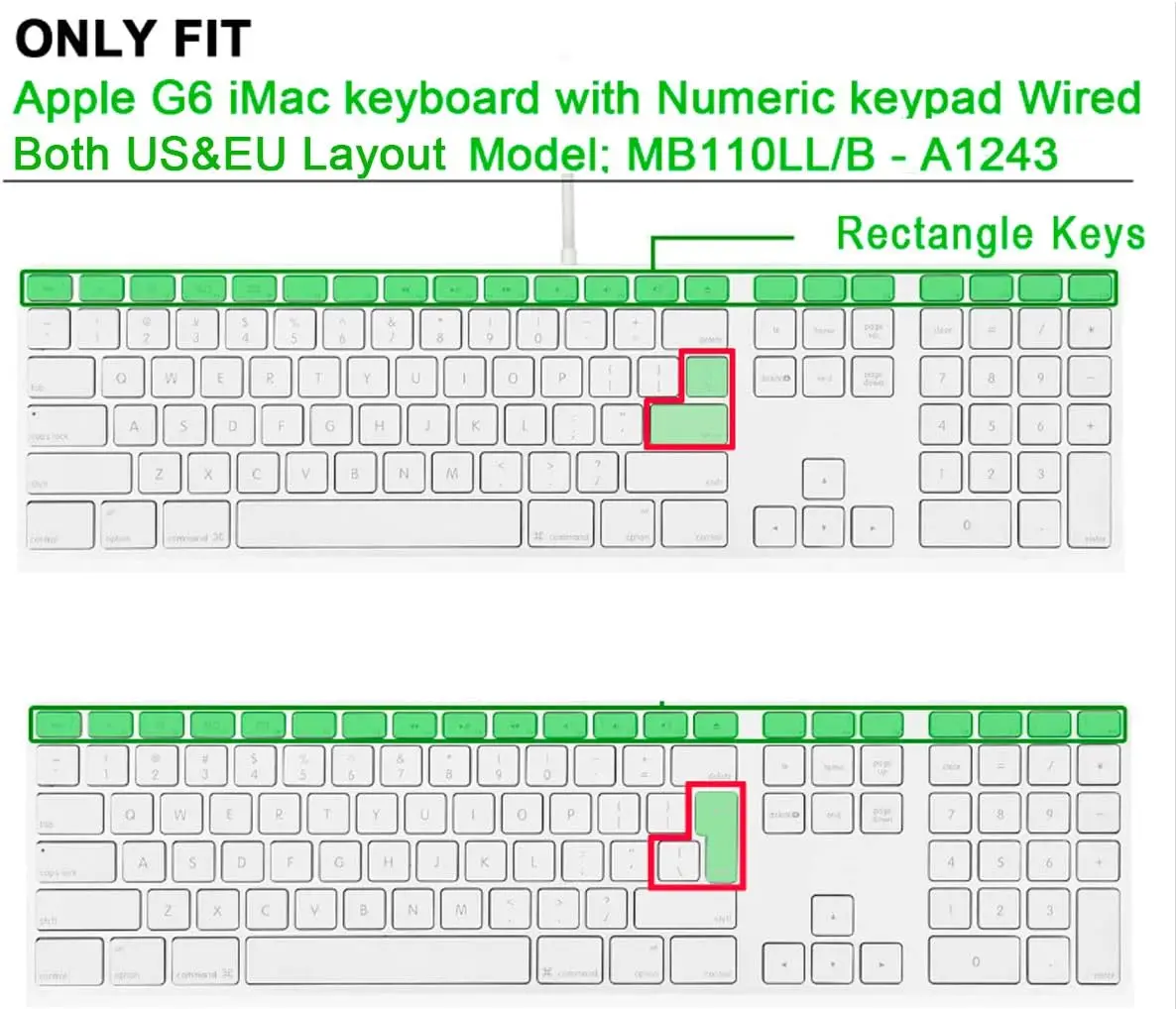 HRH Shortcuts Hotkey Silver Keyboard Cover Skin US&EU Layout for iMac G6 MB110LL/B MB110LL/A A1243 Keyboard with Numeric Keypad