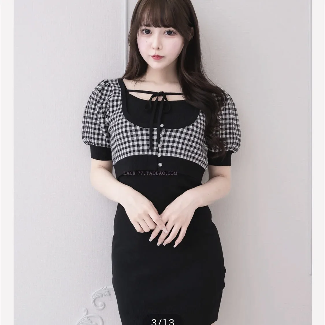 Japanse Stijl Elegante Plaid Lace-up Bladerdeeg Mouw Korte Vest Tops Mouwloze Hoge Taille Slanke Sling Jurk Tweedelige sets Vrouwen