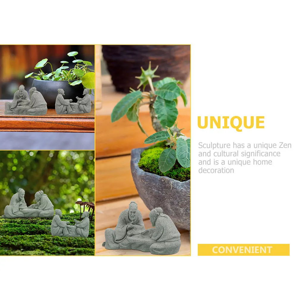 

2Pcs Sandstone Chinese Elder Decorative Statues Wear-Resistant Exquisite Zen Home Desktop Ornament Gift for Family Friends