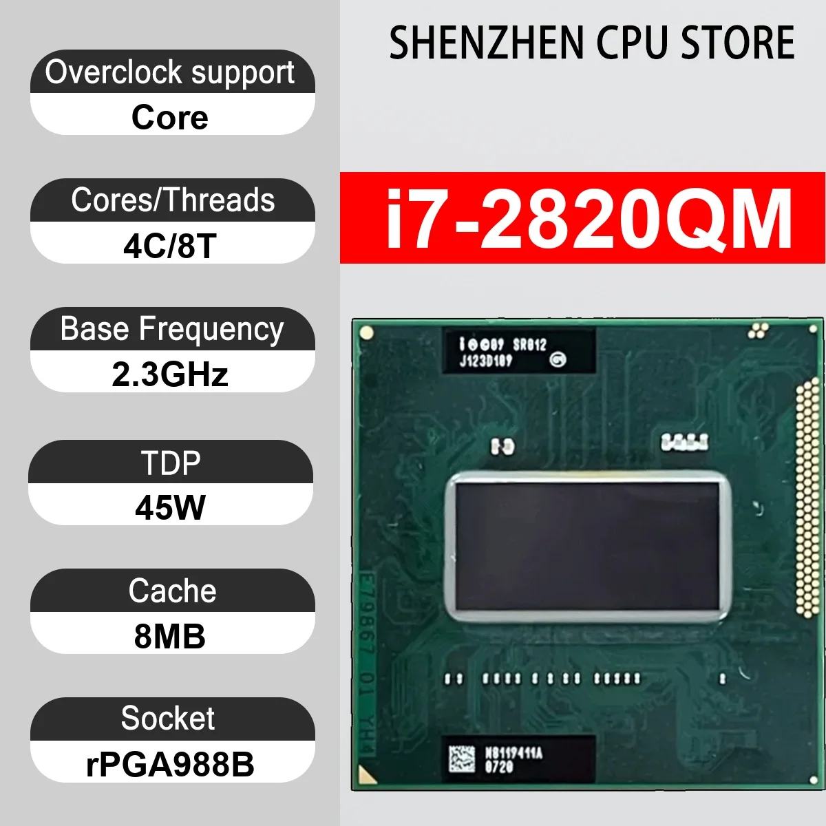 Intel Core i7-2820QM 4 Core 8 Thread 2.30GHz 45W 8MB Cache 32nm rPGA988B SR012 DDR3 1600 MHz Sandy Bridge