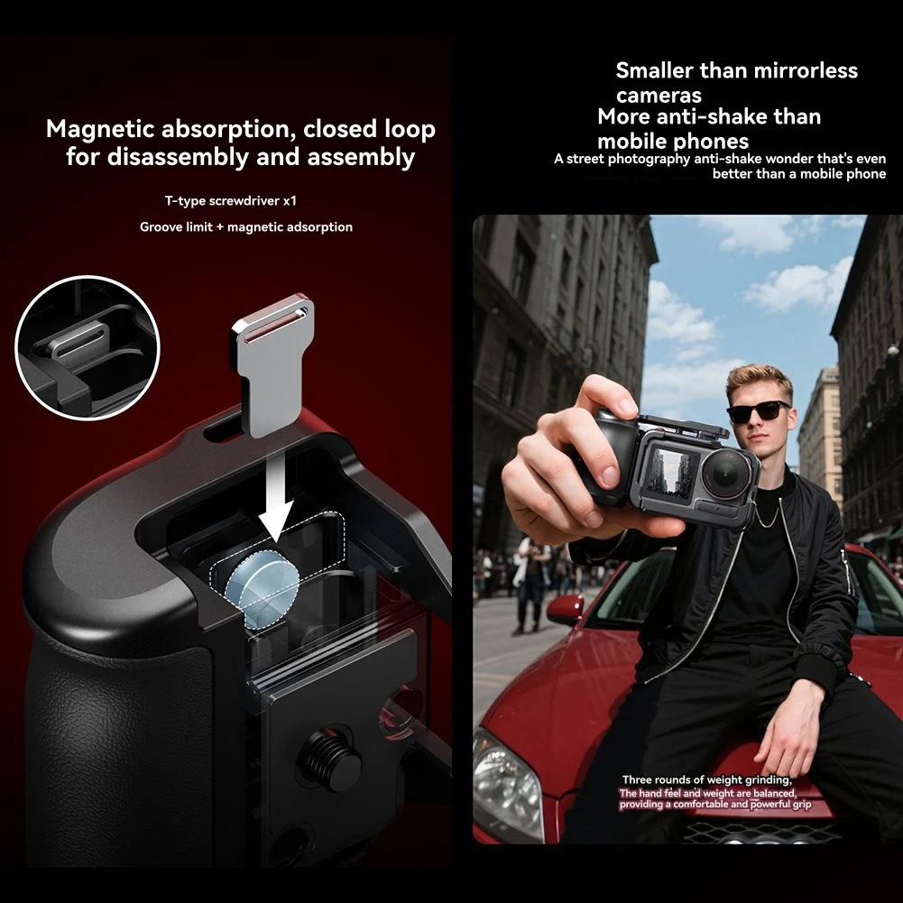 

M05K StreetGrip Kit for DJI Action 5pro 4 3 Aluminum Alloy Hand Grip Protective Case Cold Shoe Adapter