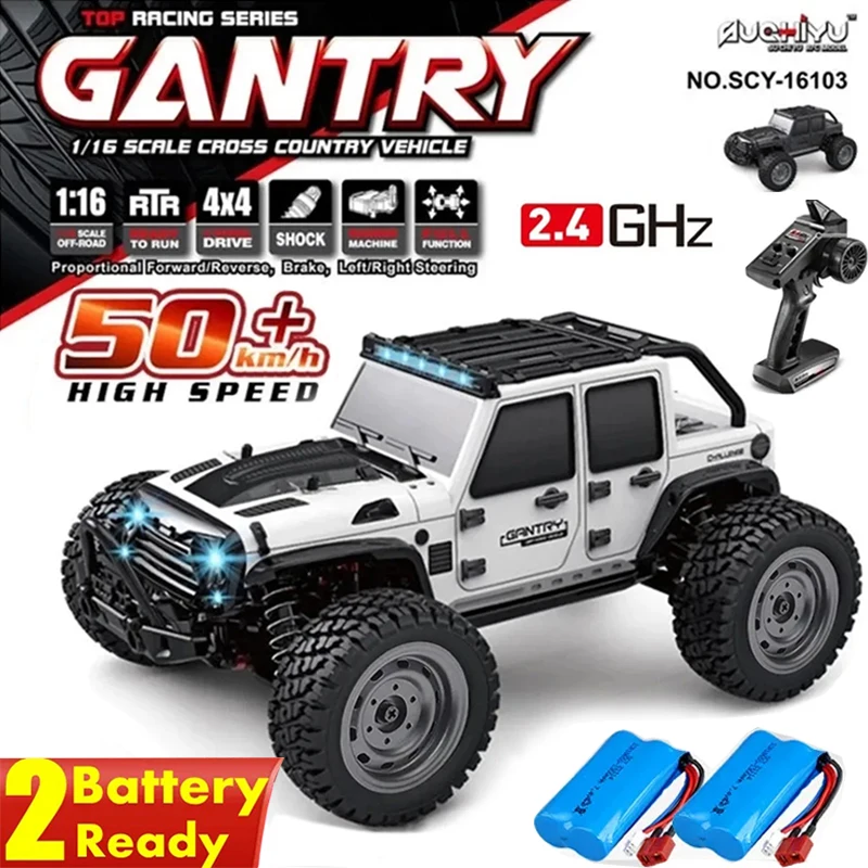 16103 Fast Rc Cars 50km/h 1/16 Off Road 4-kołowy napęd z diodą LED 2.4G Wodoodporny pilot Monster Truck dla dorosłych i dzieci